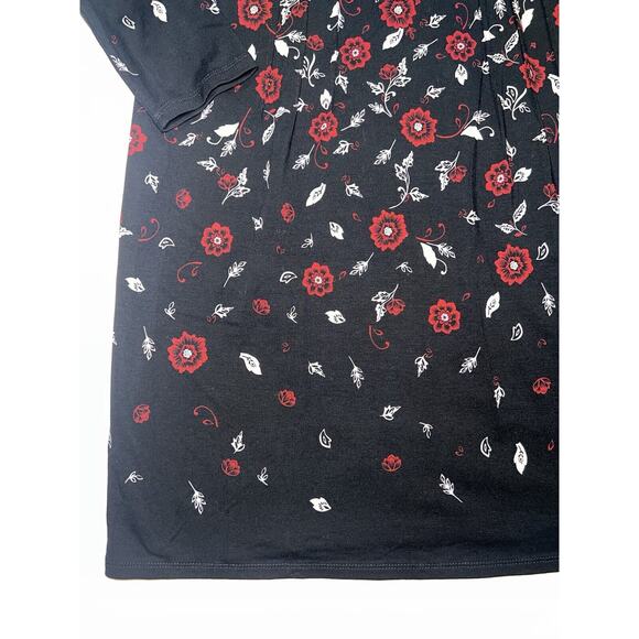 J. Jill Wearever Dress Size Small Black Red Floral Boat Neck Long-Sleeved 139041 - Picture 6 of 16